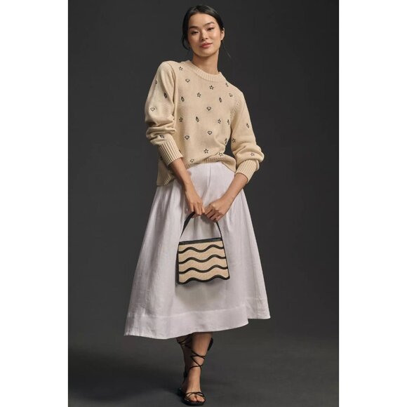 ENGLISH FACTORY Ivory Shell Embroidered Acrylic Crew Neck Sweater, Size XS - Picture 1 of 12